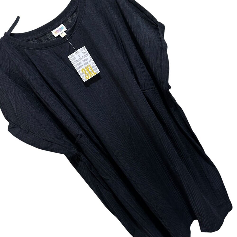 LuLaRoe Chelsea T-Shirt Dress 3XL Black Ribbed Knit Rolled Cuff Step Hem NEW - Picture 3 of 10